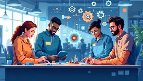 Diverse engineering students collaborating on digital iot project lab