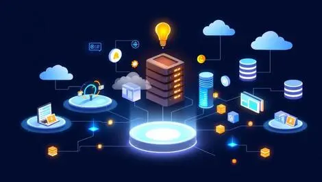 Modern corporate data center with sleek servers and cloud it infrastructure