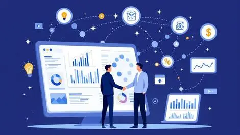 Businesspeople handshake digital interface investment onboarding asset managers