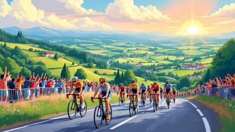 Colorful female cyclists racing scenic countryside cheering crowds competition
