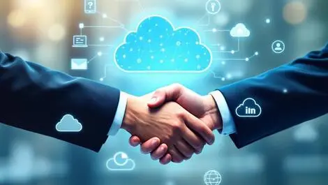 Handshake business people cloud icons digital network investment growth