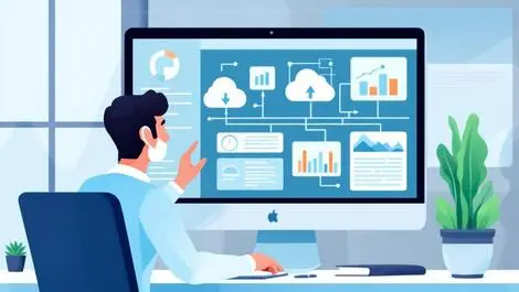 Modern office it professional analyzing cloud application dashboard
