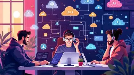 It professionals collaborative hackathon cloud ai icons modern office