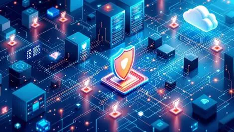 Detailed illustration large secure data center multiple servers cybersecurity advanced protection