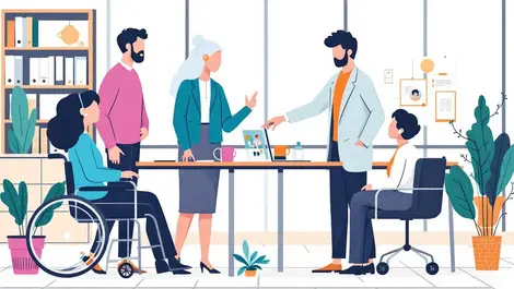 Inclusive employment uk office professionals wheelchair hearing aid collaboration