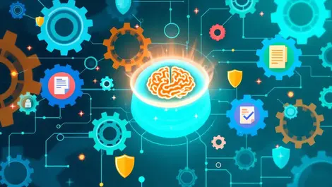 Ai powered automation insurance processes interconnected gears shields documents