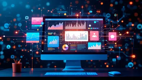 Realistic computer screen data charts ads ai neural network tech