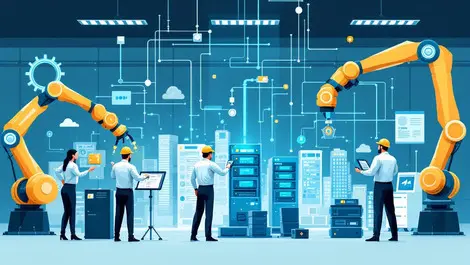 Engineers robotic arms data servers sensor devices technology lab