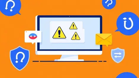 Computer monitor warning symbols phishing hooks digital shield cybersecurity defense