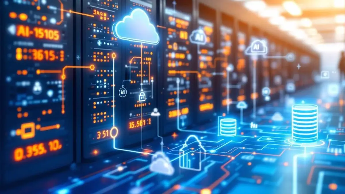 Interconnected cloud servers database icons digital data streams ai circuits
