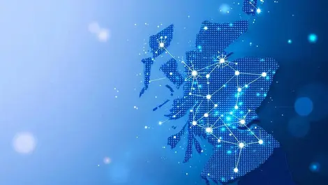 Stylized map scotland interconnected digital nodes unified infrastructure