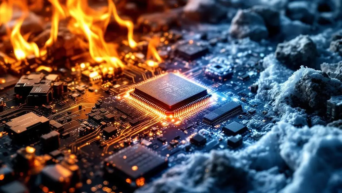 Realistic photo rugged computer microchips high heat icy cold aerospace defense