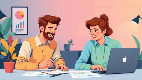 Happy australian small business owners using digital devices office productivity