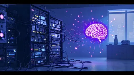 Tangled aging server hardware blocking path modern ai brain in uk office