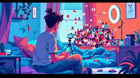 Genz creator in cozy bedroom studio filming brand content influence