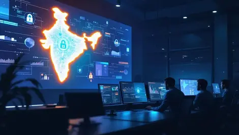 Modern india soc control room analysts data streams glowing map