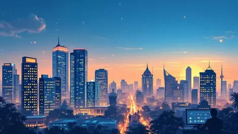 Indian tech city skyline ai cybersecurity it workforce dusk