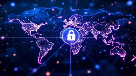 Global pam cloud security europe apac glowing network map