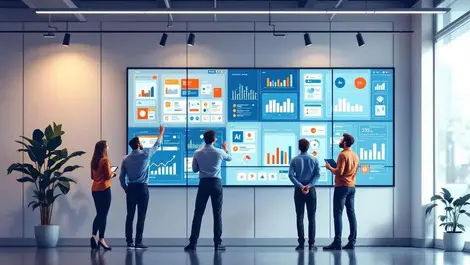 Enterprise marketing team ai content workflows modern office scene