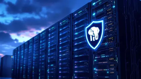 Secure sf datacenter shield racks with postgres elephant emblem
