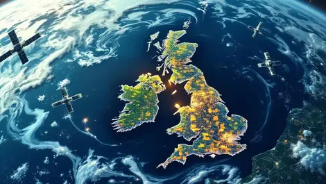Earth from space to uk 3d land use map with satellites data bands