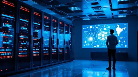 Indian tech hub server room ai network visualization monitor
