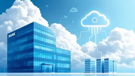 Modern glass bank hq cloud data center ai core banking infra